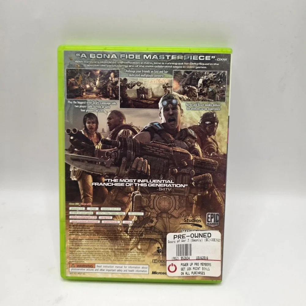 Microsoft Gears of War 3 Xbox 360 Epic Games Shooter Action Video Game